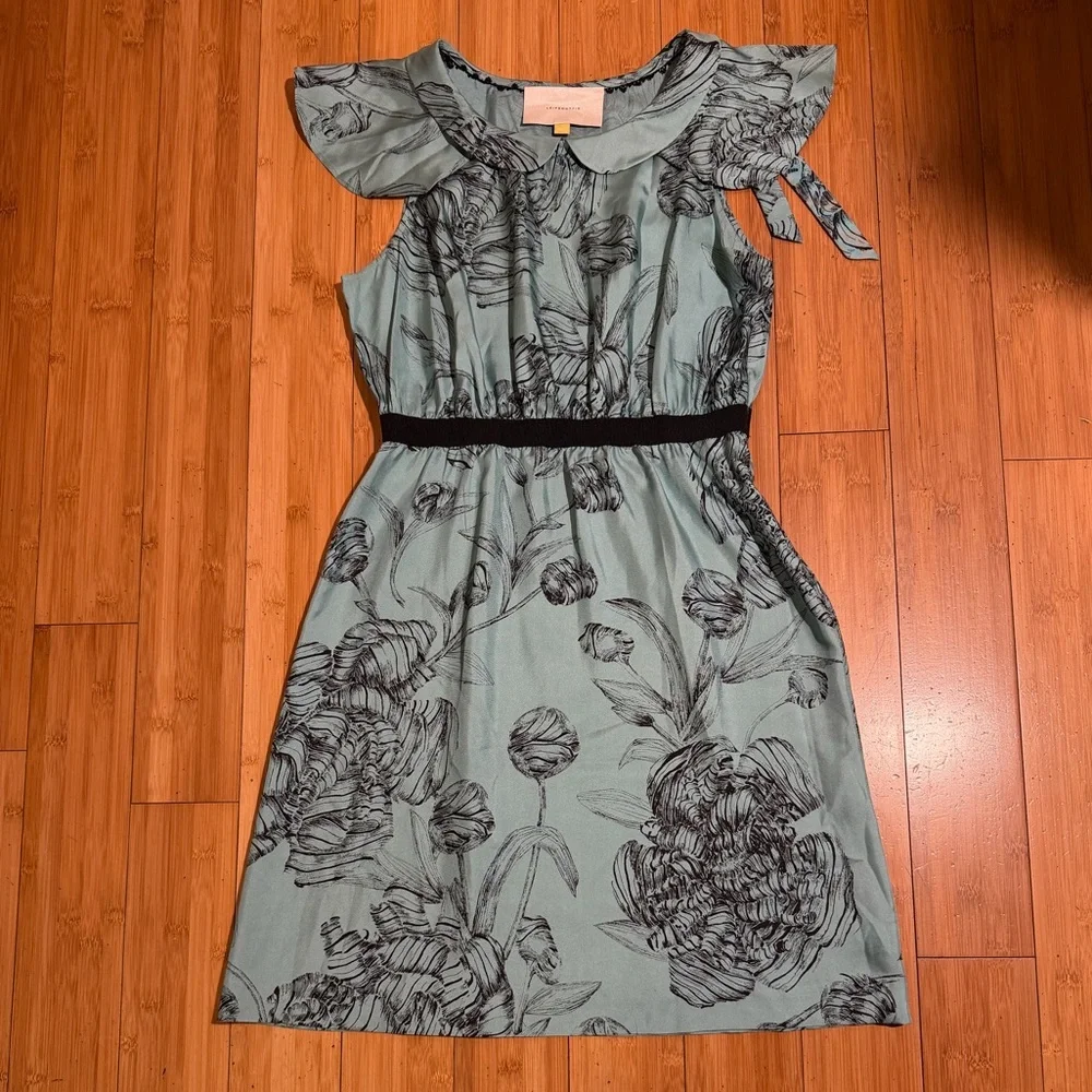 Anthropologie Leifsdottir Iskaldur Blue Floral Silk Dress Size 6 - Picture 2 of 14